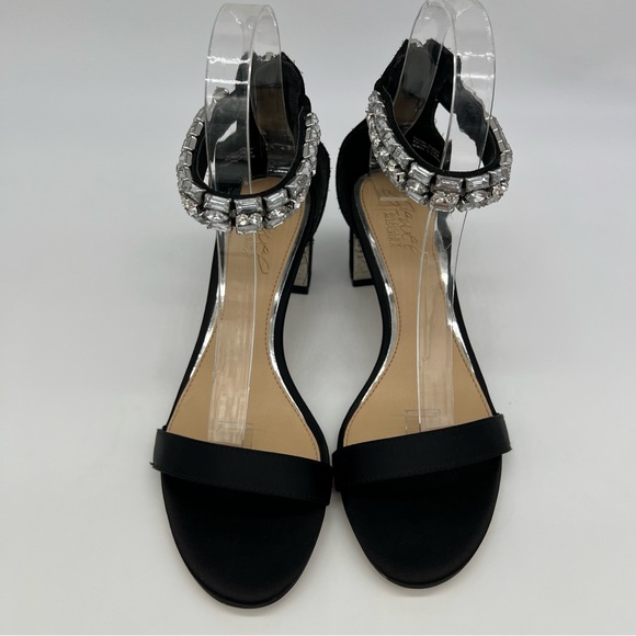 Jewel Badgley Mischka Katerina Black Heels Rhinestone Strap Sz 6 Elegant - Picture 10 of 14